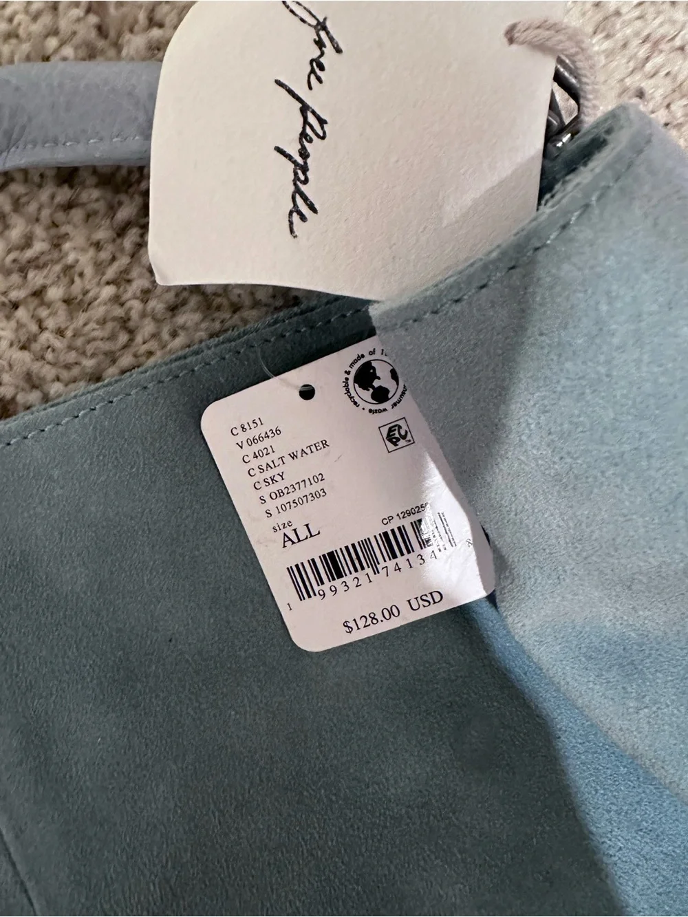 Free People Powder Blue Suede Hobo Shoulder Bag